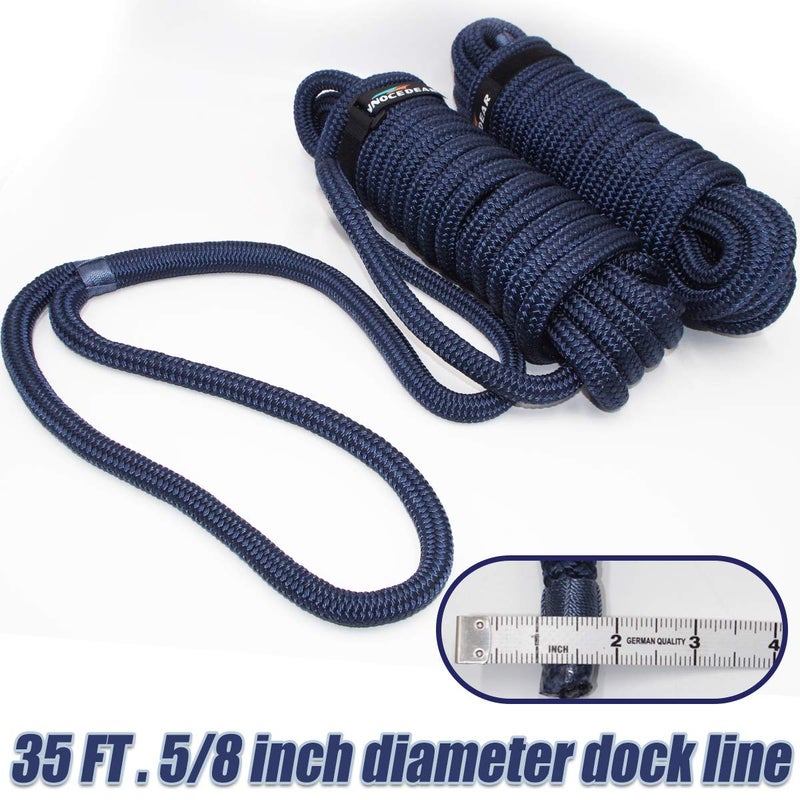 INNOCEDEAR 2 Pack Premium Navy Blue Dock Lines - 5/8" x 35' with Eyelet.Double Braided Nylon Dock Line/Mooring Lines.Hi-Performance Marine Boats Ropes - Image 3